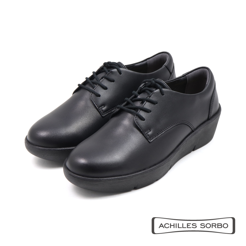 【Achilles】厚底增高氣墊皮質綁帶休閒鞋 黑色(ASH591-BL)