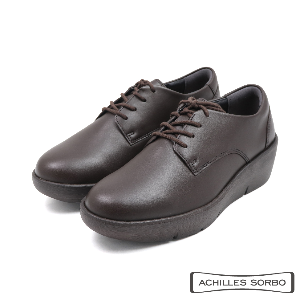 【Achilles】厚底增高氣墊皮質綁帶休閒鞋 咖啡色(ASH591-CF)