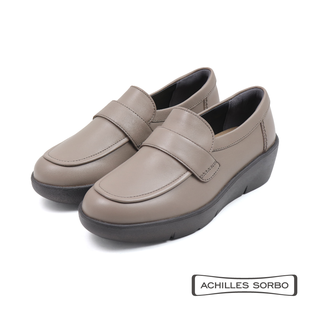 【Achilles】厚底增高氣墊皮質休閒樂福鞋 奶茶色(ASH592-H)