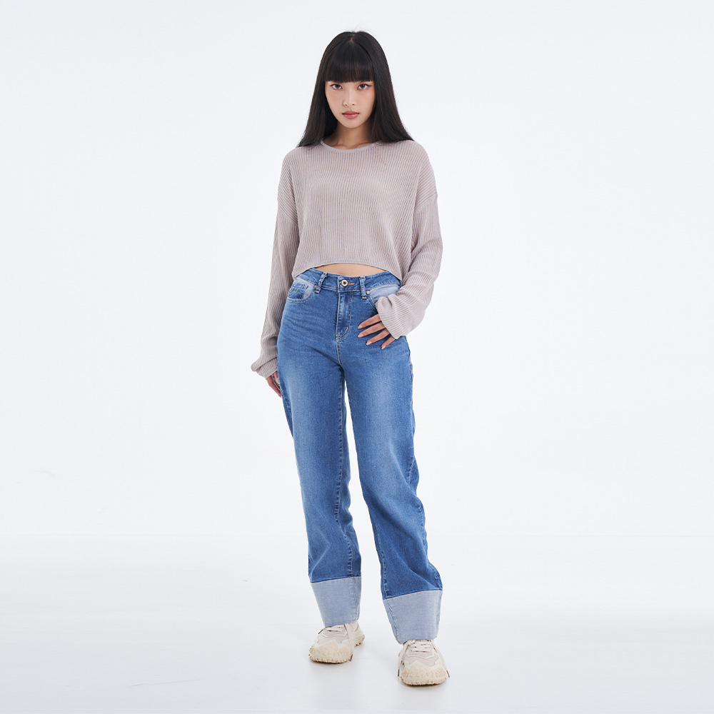 5th STREET｜女裝｜拼接中直褲｜中古藍