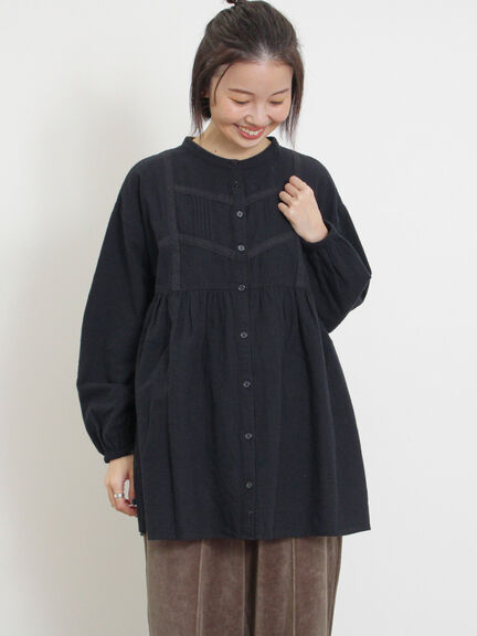可愛蕾絲線條細褶排釦襯衫/上衣(0F000254310) - Samansa Mos2