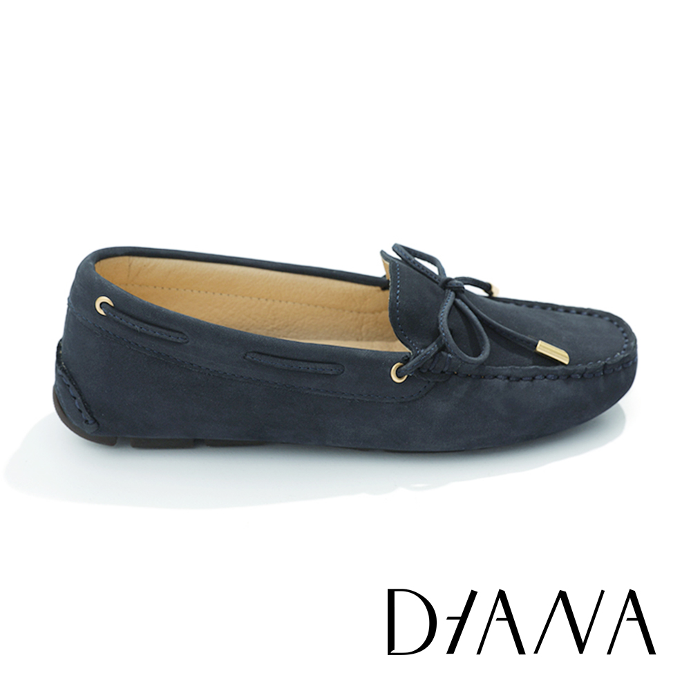 DIANA 磨砂牛皮蝴蝶結平底莫卡辛鞋 深藍 #54840