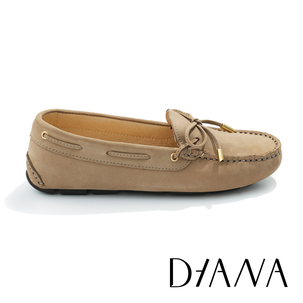 DIANA 磨砂牛皮蝴蝶結平底莫卡辛鞋 可可 #54840