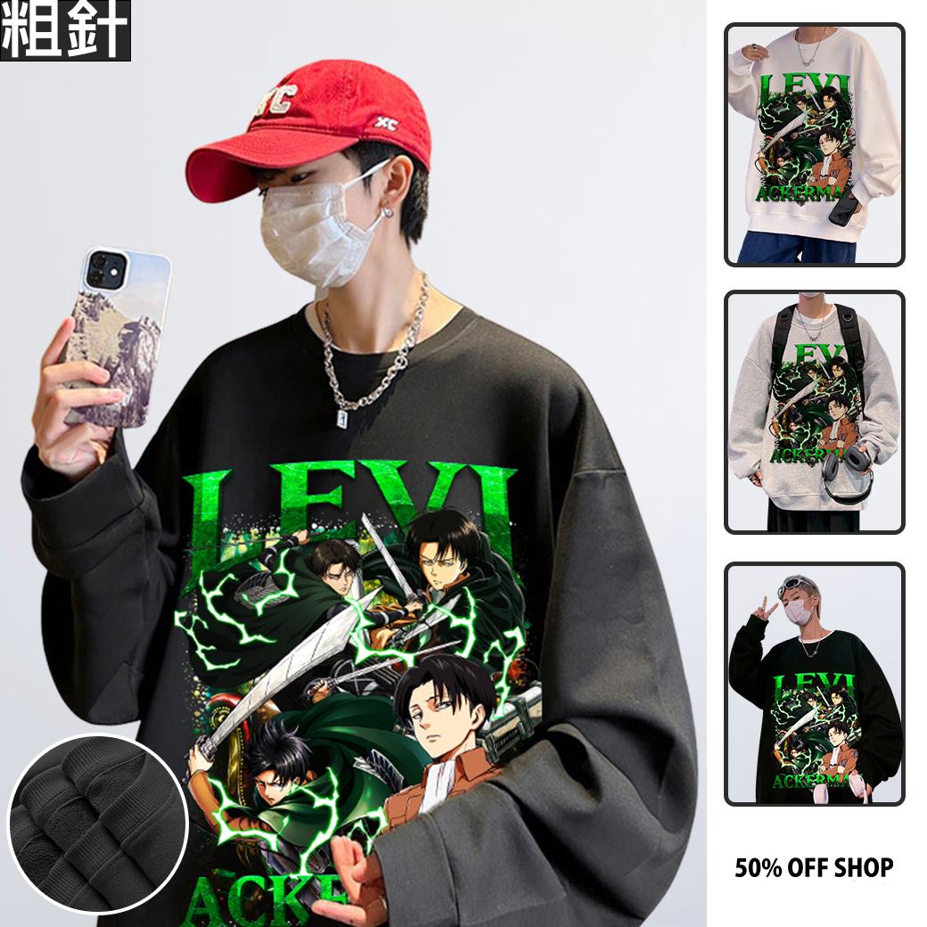 兵長李維 進擊的巨人 組圖大圖 粗針純棉落肩大學TEE 台灣獨家動漫T_0