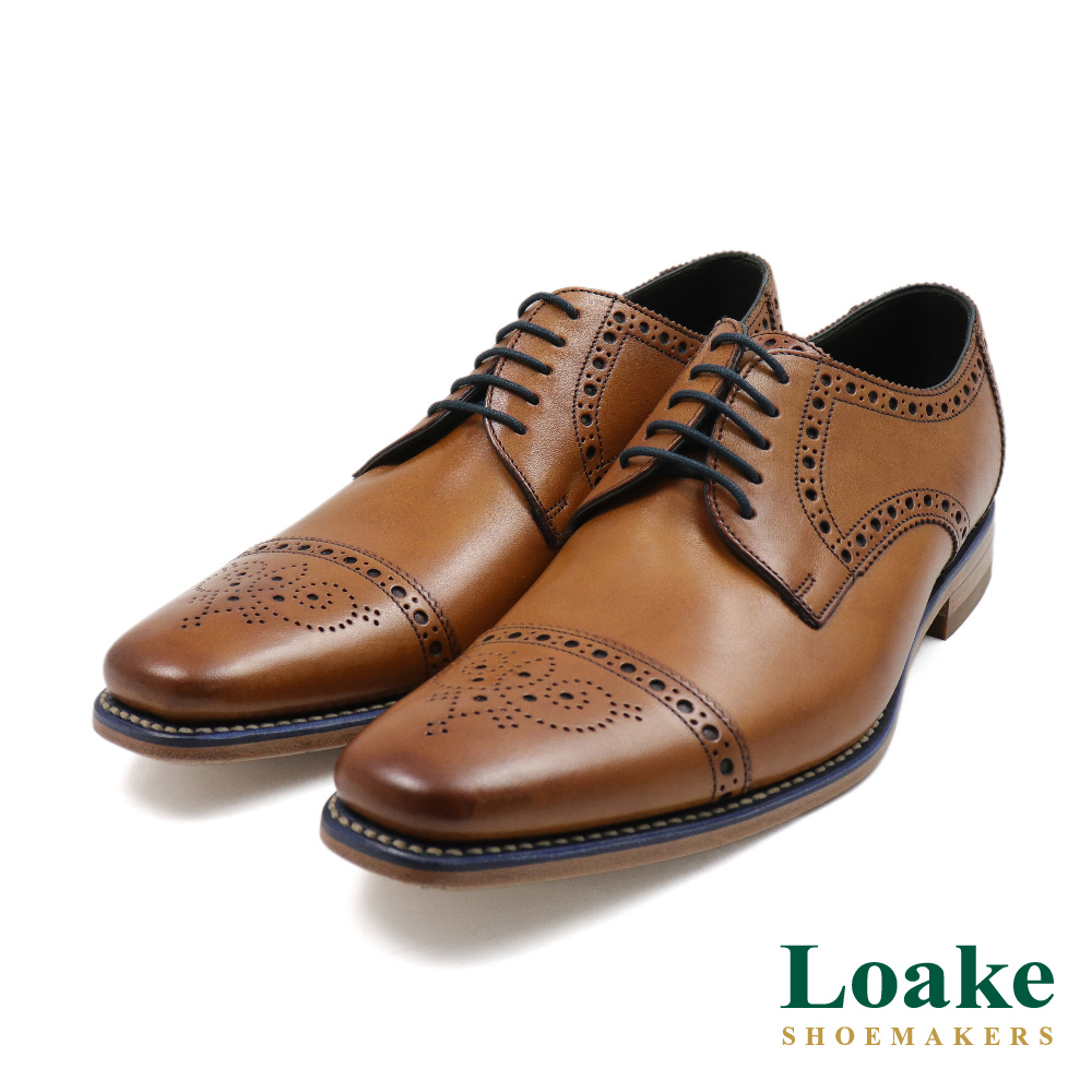 【LOAKE】英國經典雕花壓孔橫飾綁帶德比鞋 棕色(LK208-TAN)
