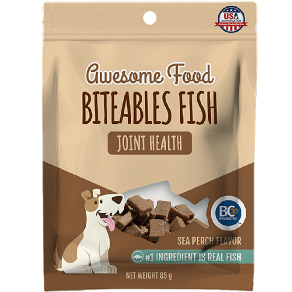Biteables Fish 益口鮮鱸魚風味 犬用益生菌關節保健魚丁 85g/包_1