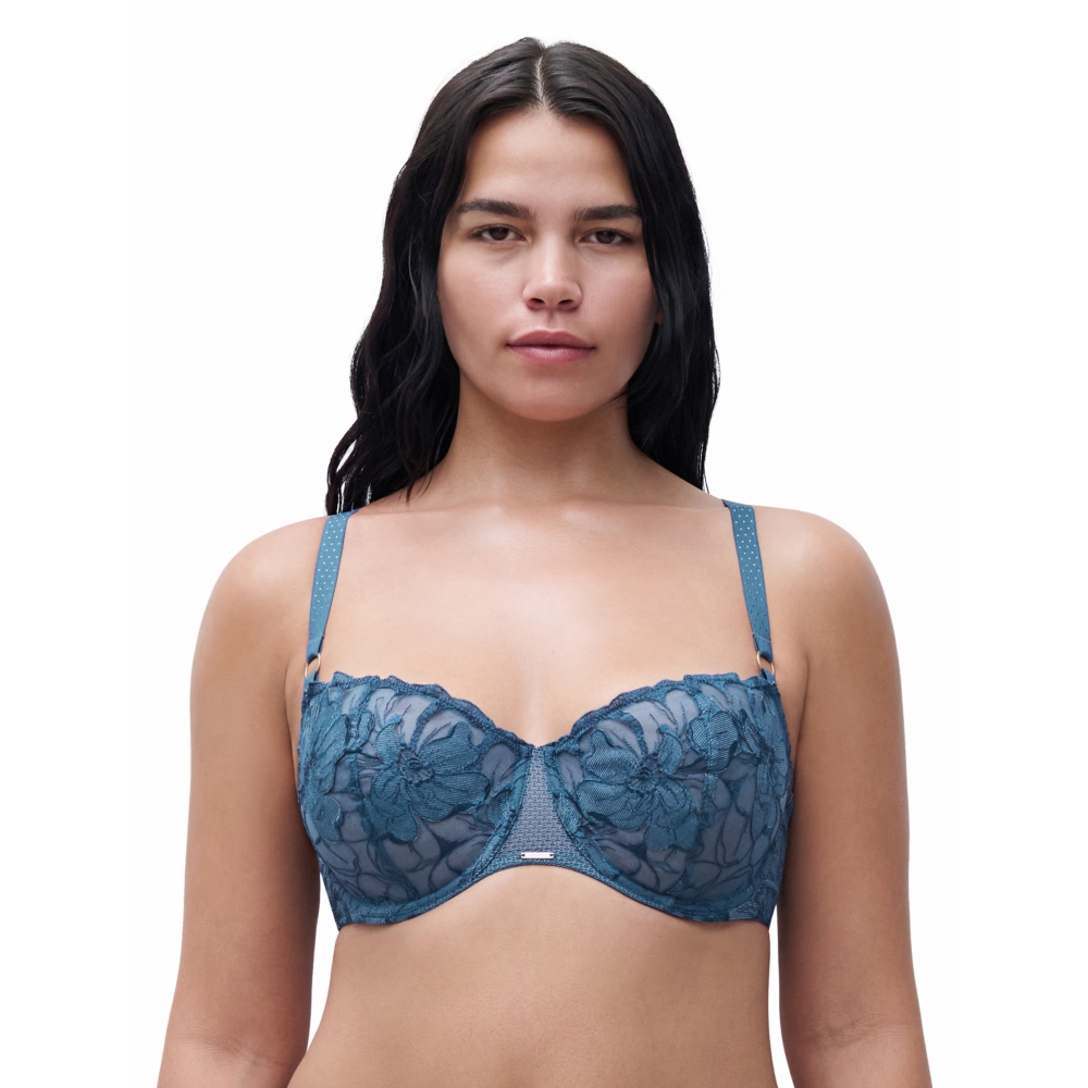 【Chantelle】1/2網紗無襯內衣>BCD>油畫藍(12Q50_A54)【Fleurs Signature】_0