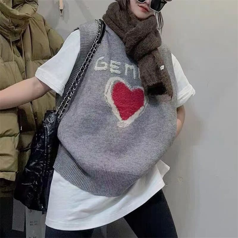 手繪感愛心疊穿毛衣背心_0