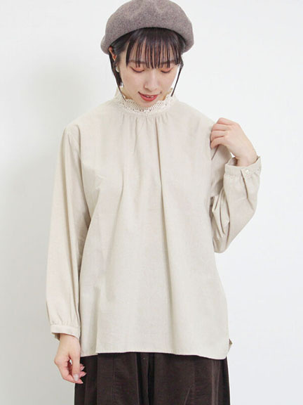 可愛蕾絲立領後開釦襯衫上衣(0F000254410) - Samansa Mos2