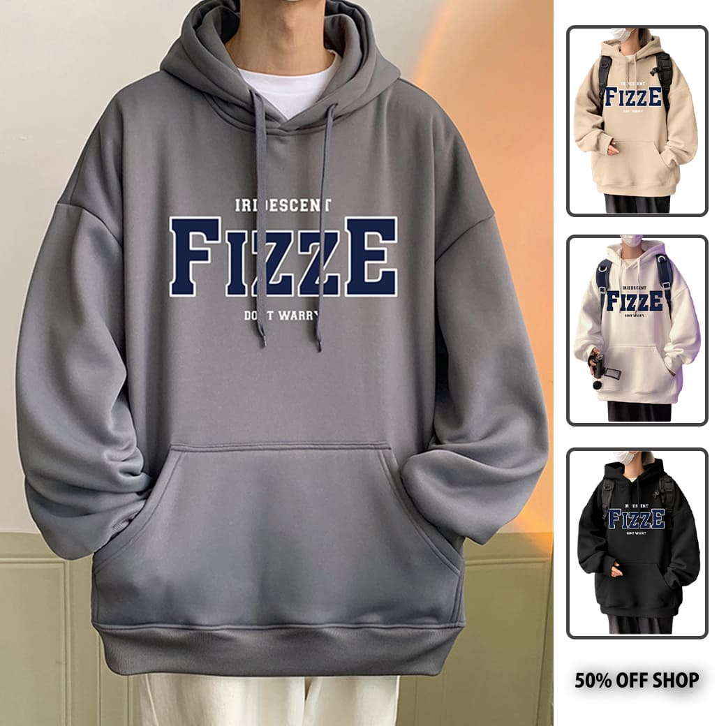 FIZZE粗體深藍字母  純棉落肩連帽大學TEE 連帽衛衣 男女長袖上衣_0