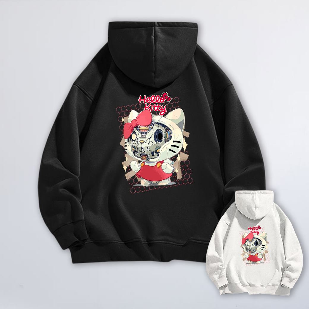 機械Hello Kitty 賽博龐克風 純棉落肩銀狐絨連帽夾克外套 台灣獨家動漫T_0