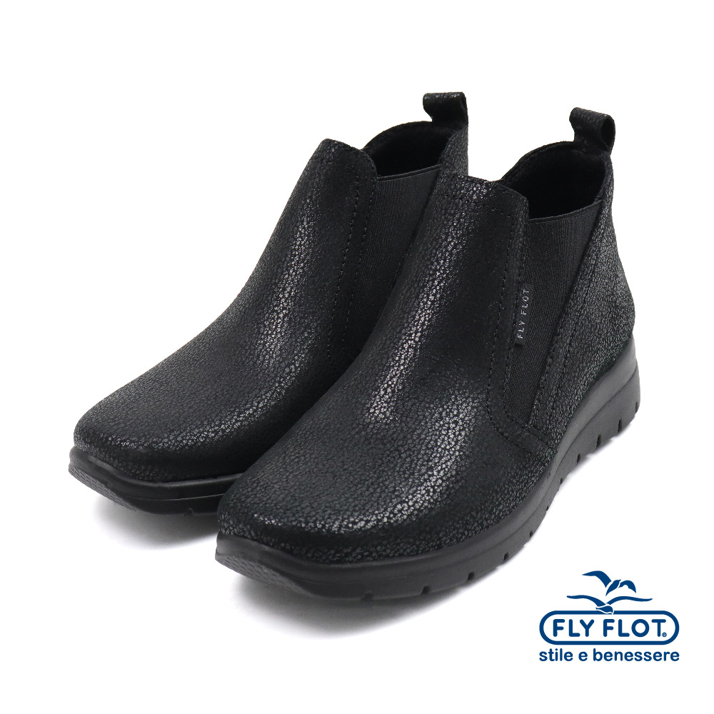 【FLYFLOT】義大利原廠防水厚底伸縮易穿脫短靴 黑色(27R17-BX-BL)