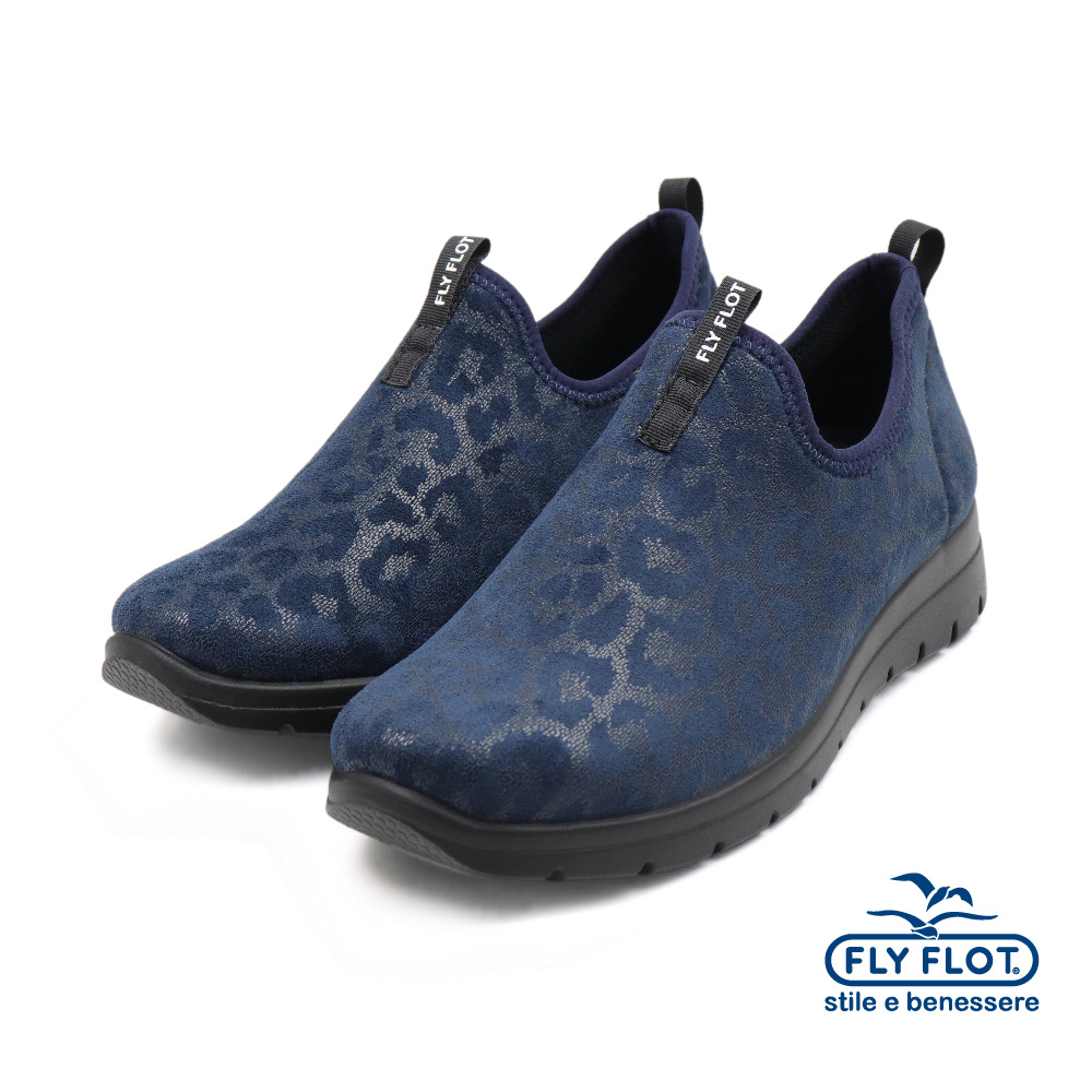 【FLYFLOT】義大利原廠厚底豹紋造型懶人休閒鞋 深藍色(27T12-AX-BLU)