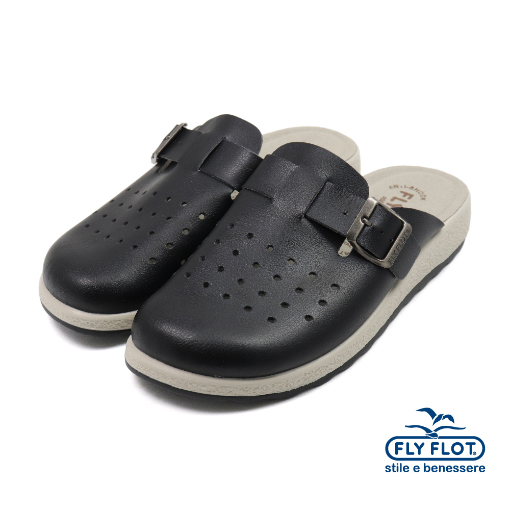 【FLYFLOT】義大利原廠輕量透氣可調式勃肯鞋 黑色(52234-EA-BL)