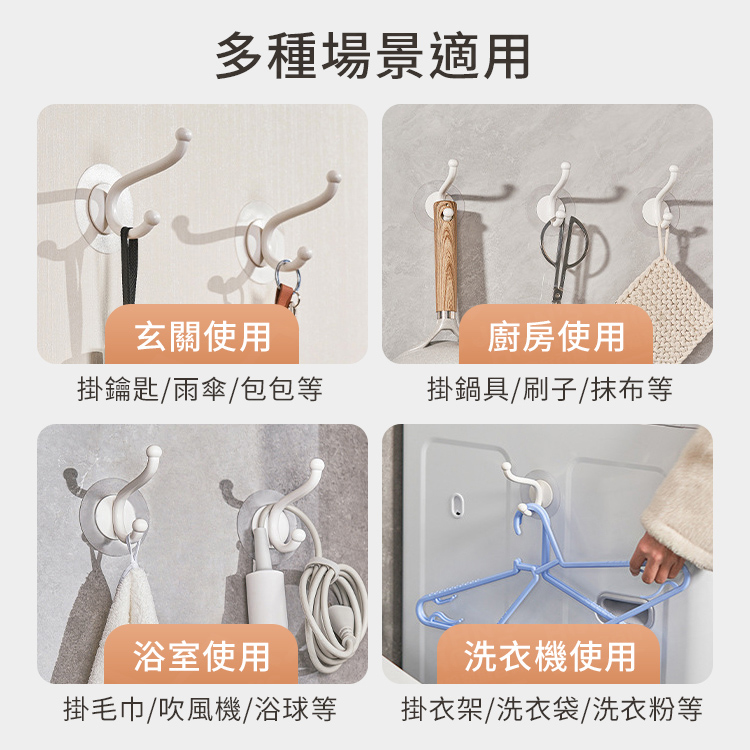 免打孔雙頭衣帽掛勾 2個裝 KM 掛鉤 衣物掛勾 帽子掛勾 廚房掛勾 玄關掛鉤 免釘掛鉤【BE0220】《約翰家庭百貨_4