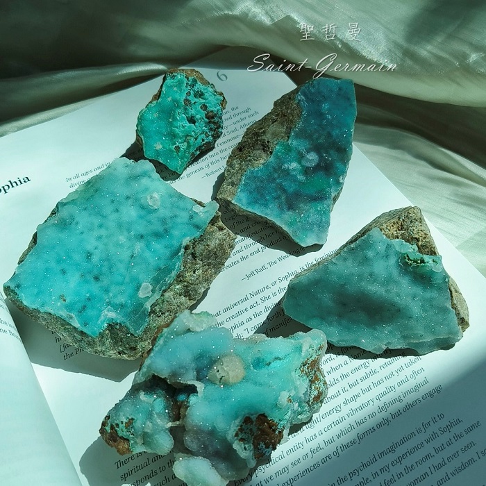 晶簇化矽孔雀共生磷銅礦與石英1208-36 CHRYSOCOLLA ~溝通、神性的彰顯、溫和與力量的完美結合_1