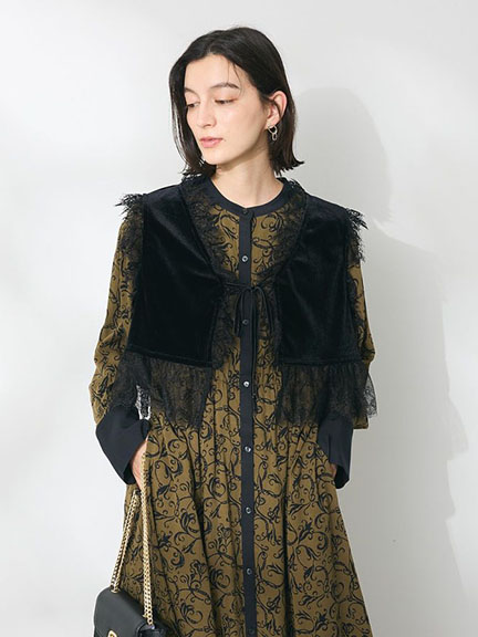 天鵝絨拼接蕾絲綁帶背心(PA43L1X01C0) - CRAFT STANDARD BOUTIQUE