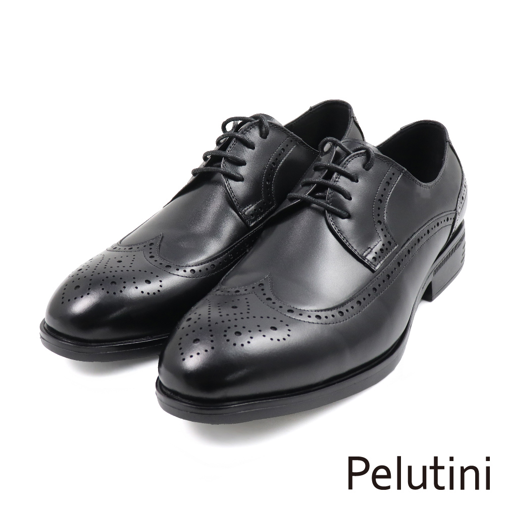 【Pelutini】經典系列翼紋雕花綁帶德比鞋 黑色(311048-BL)