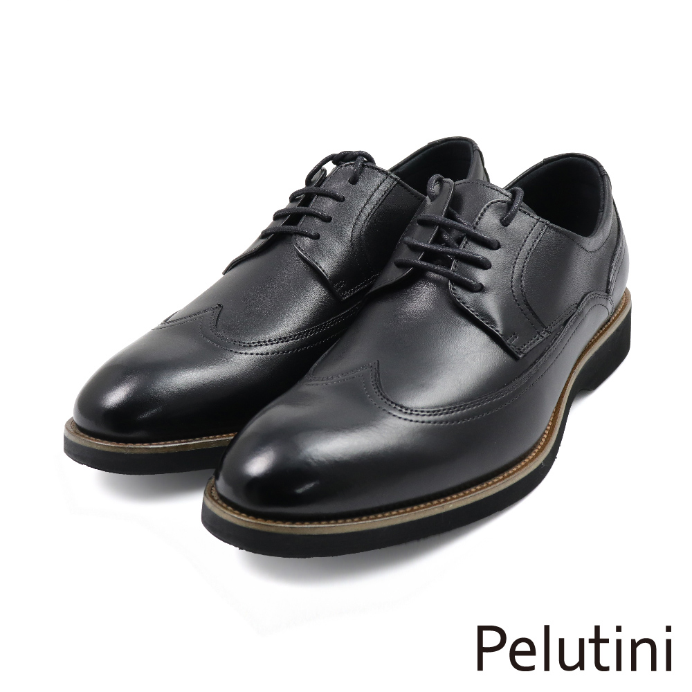 【Pelutini】經典壓邊翼紋造型綁帶德比鞋 黑色(312020-BL)