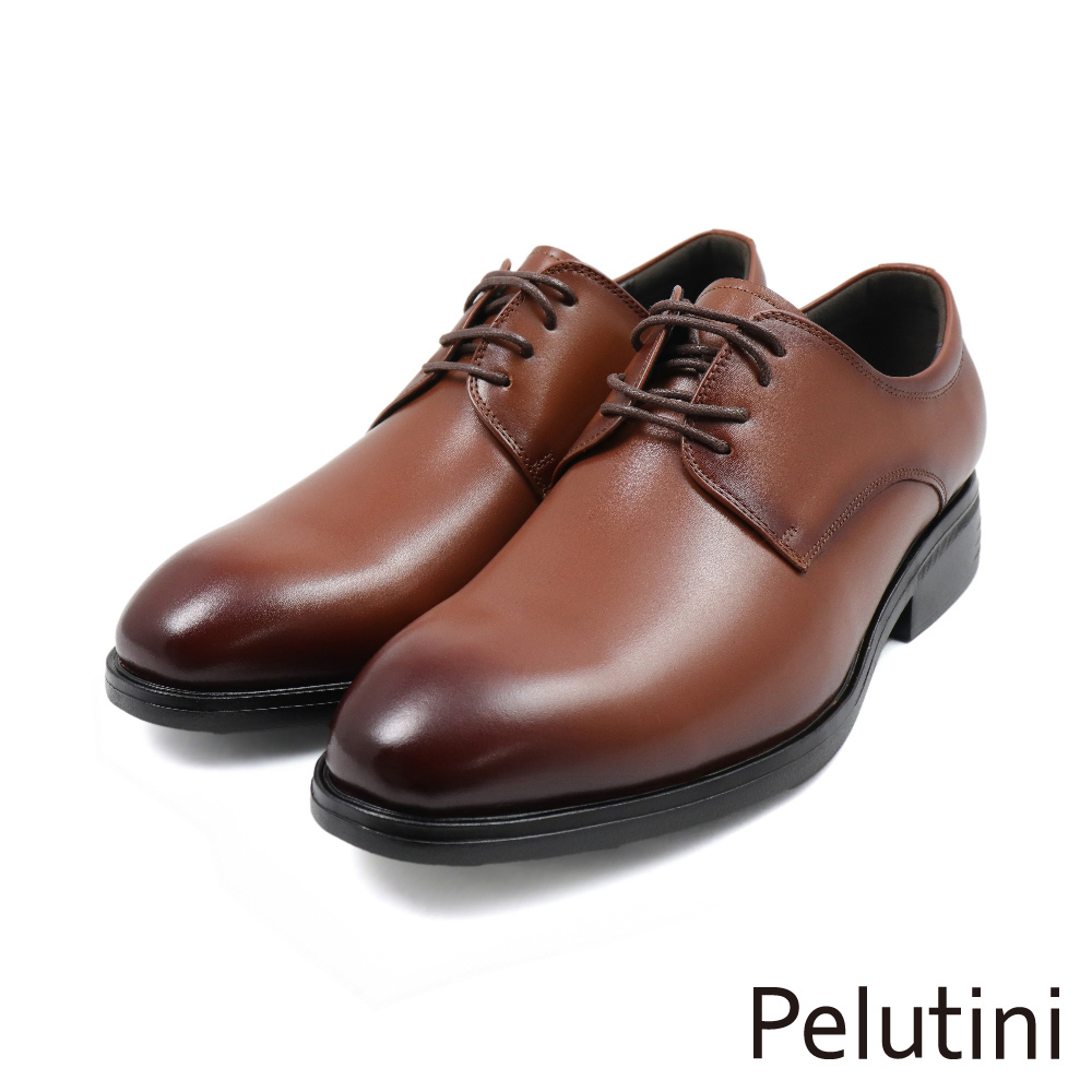 【Pelutini】經典素面質感漸層綁帶德比鞋 棕色(312049-BR)