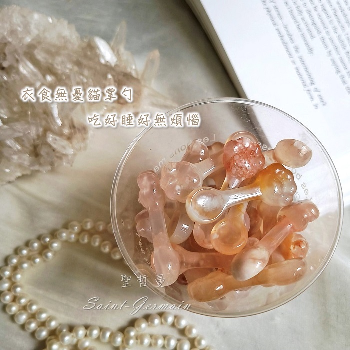 🥄櫻花瑪瑙貓掌勺 (精品礦料獨製) Blossom Agate -保平安，身心和諧，調理荷爾蒙，提升免疫_2