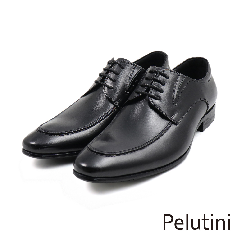 【Pelutini】經典壓線質感商務綁帶德比鞋 黑色(312052-BL)