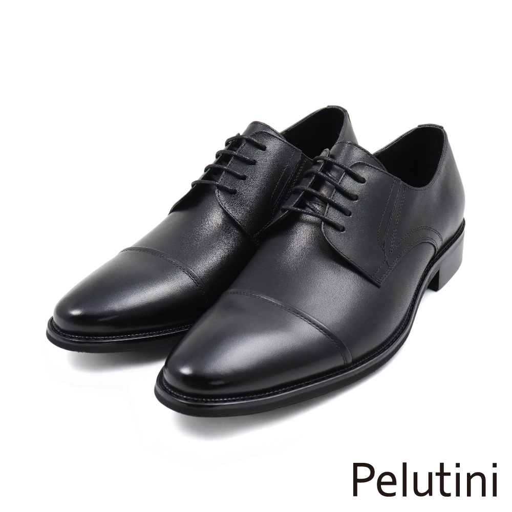 【Pelutini】經典系列簡約橫飾綁帶德比鞋 黑色(313002-BL)