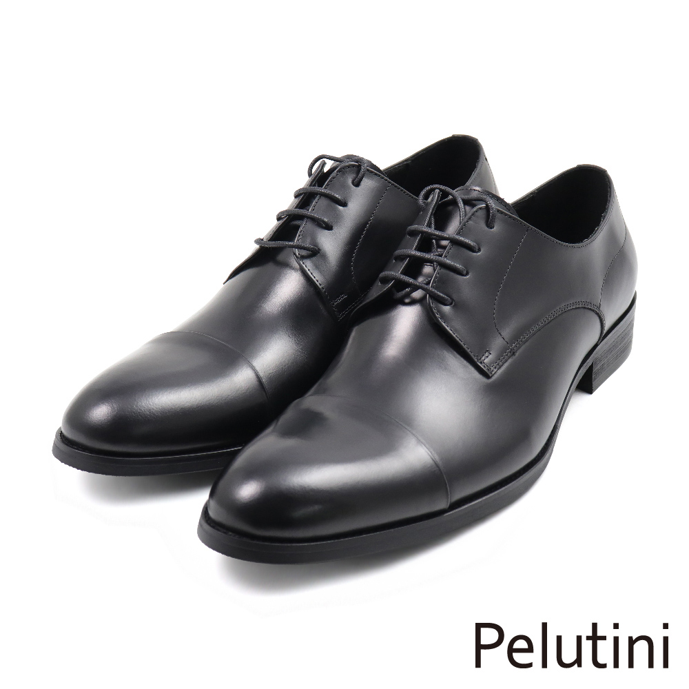 【Pelutini】經典質感壓線橫飾綁帶德比鞋 黑色(313028-BL)