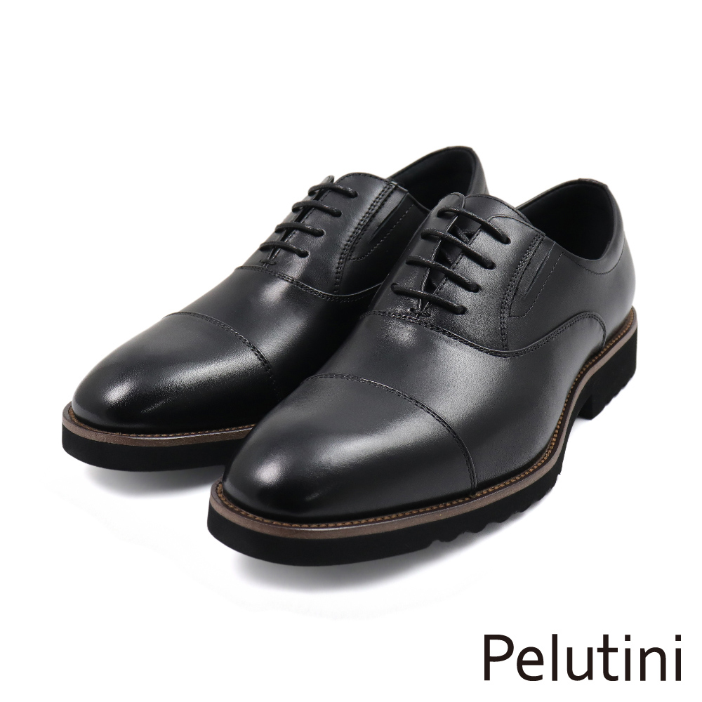 【Pelutini】經典系列壓線橫飾綁帶牛津鞋 黑色(313038-BL)