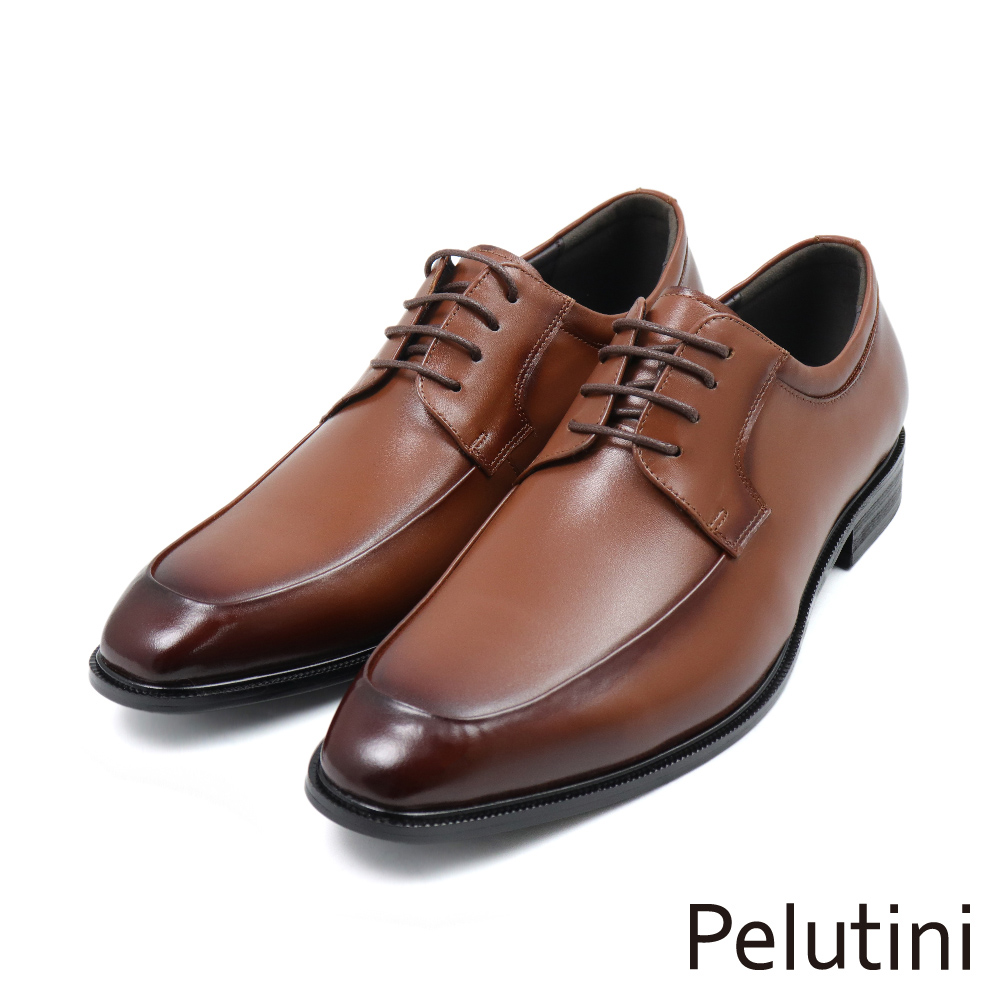【Pelutini】經典質感素面刷色綁帶德比鞋 棕色(412131-BR)
