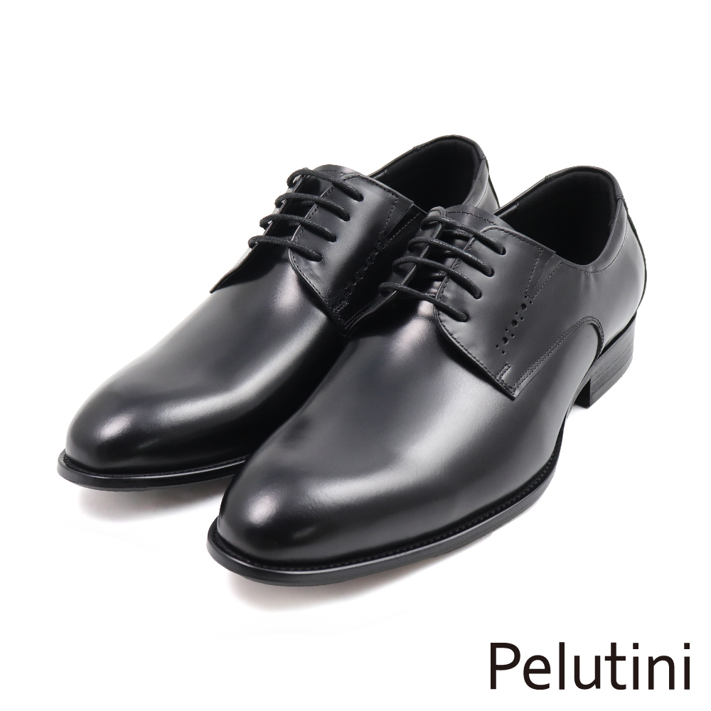 【Pelutini】經典質感素面綁帶德比鞋 黑色(412138-BL)