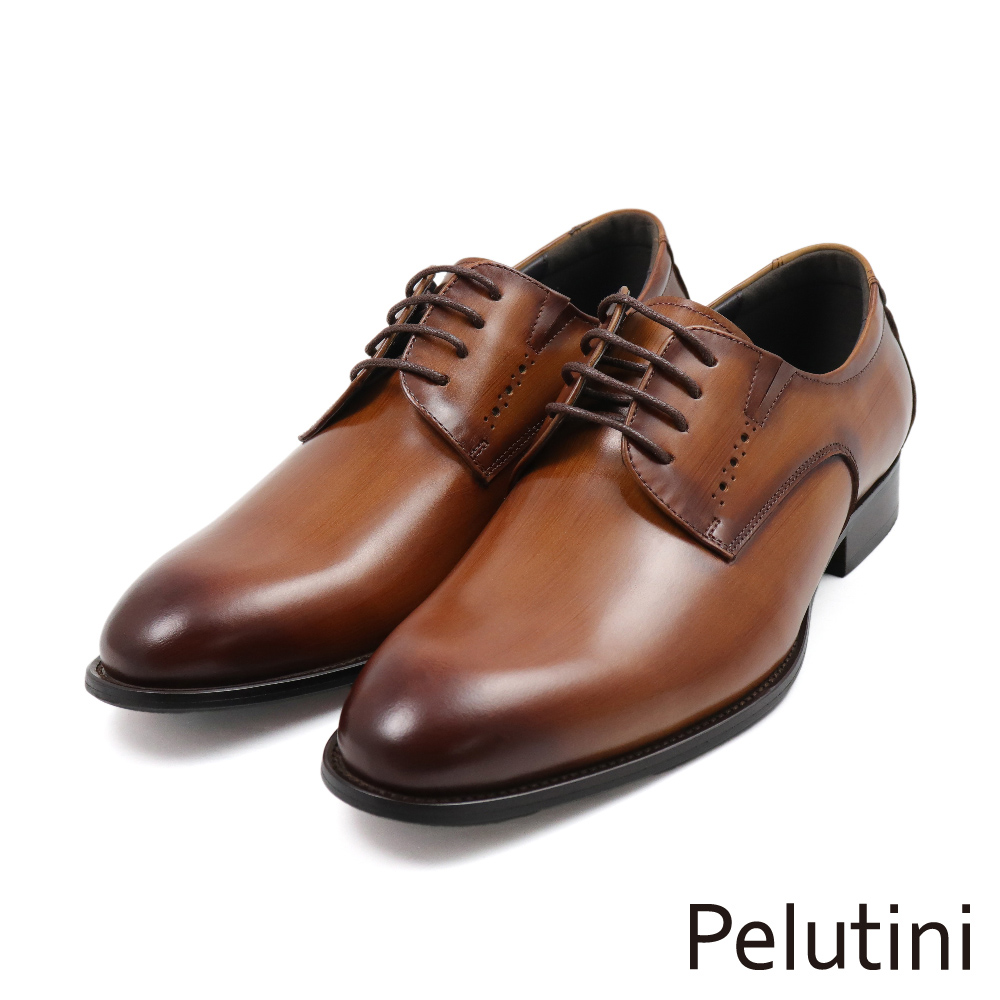 【Pelutini】經典質感雕孔刷色綁帶德比鞋 棕色(412138-BR)
