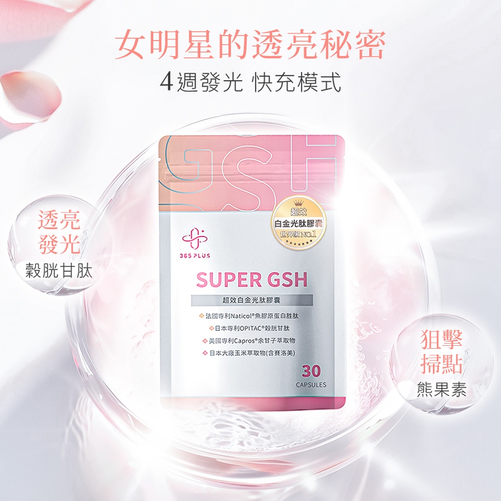 【365 PLUS】SUPER GSH 超效白金光肽膠囊x3袋 日本98%穀胱甘肽+神經醯胺+賽洛美(小姐不熙娣推薦)_7