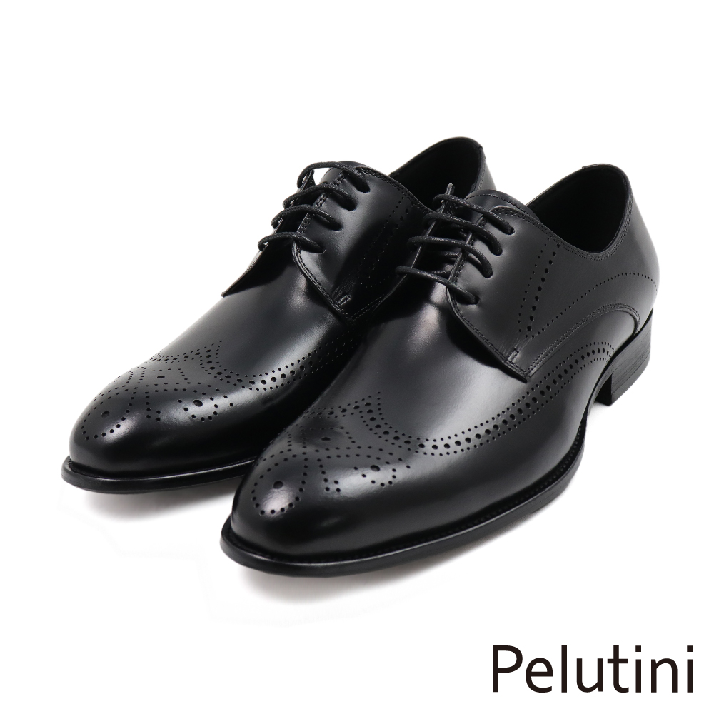 【Pelutini】經典質感雕花綁帶德比鞋 黑色(412139-BL)