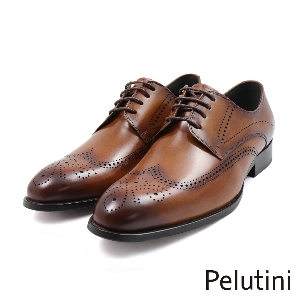 【Pelutini】經典質感雕刷色花綁帶德比鞋 棕色(412139-BR)