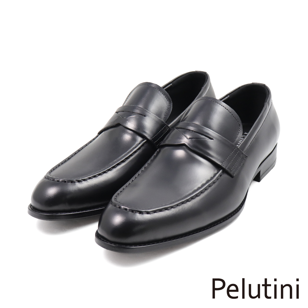 【Pelutini】經典素面簡約商務便士樂福鞋 黑色(412140-BL)