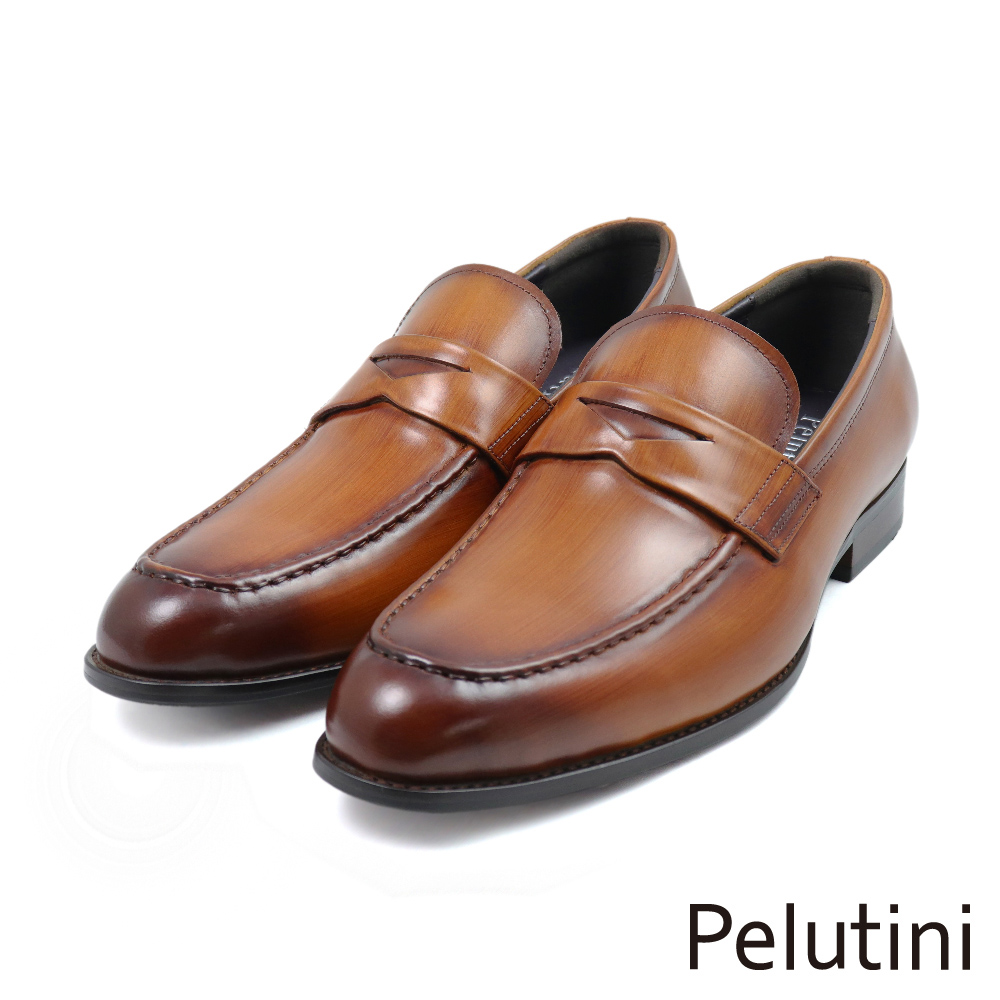 【Pelutini】經典素面刷色簡約商務便士樂福鞋 棕色(412140-BR)