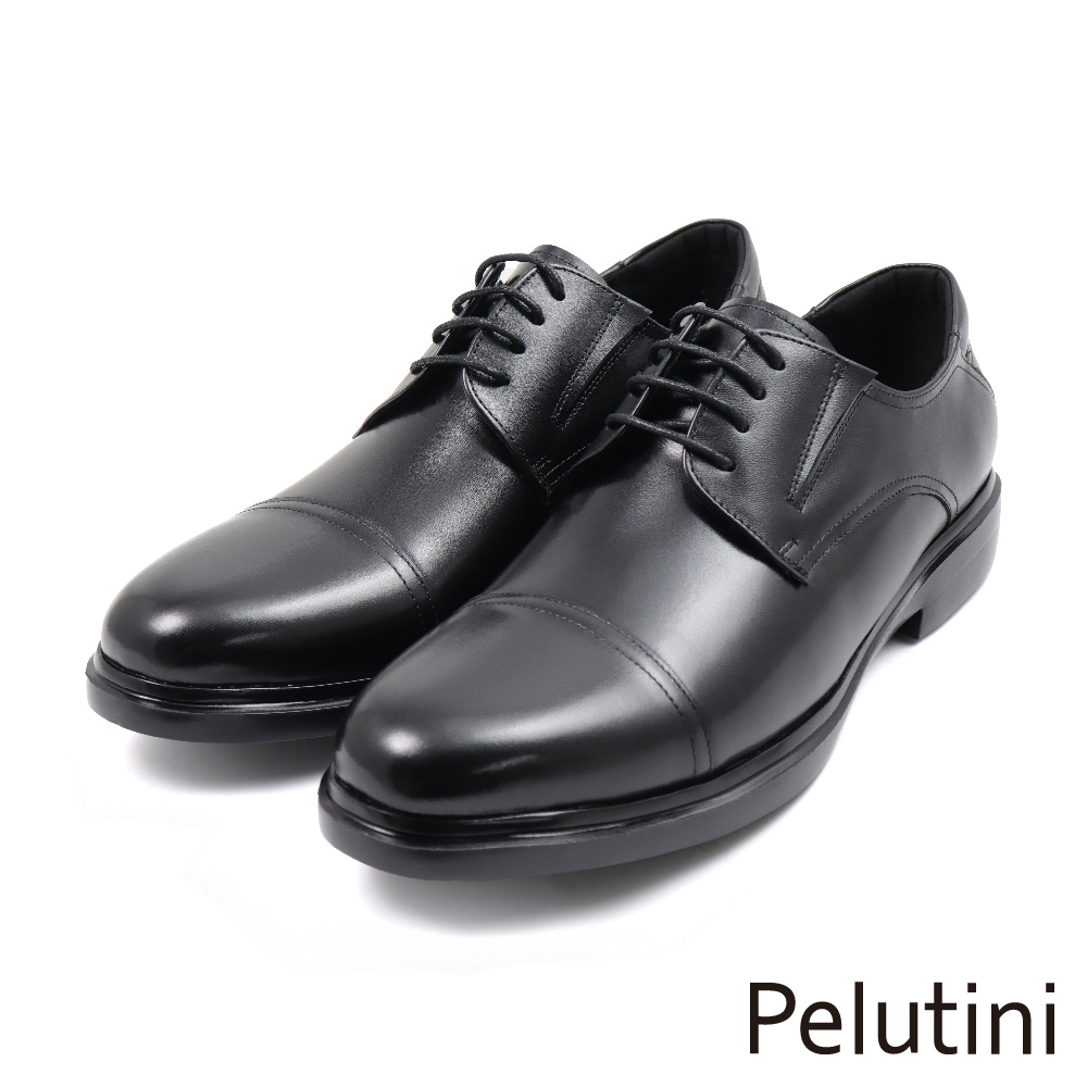 【Pelutini】經典簡約橫飾綁帶德比鞋 黑色(413112-BL)
