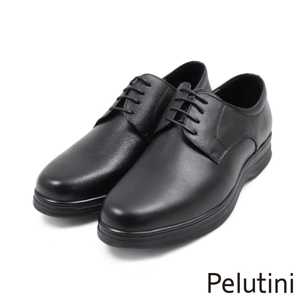 【Pelutini】經典輕量質感素面綁帶德比鞋 黑色(PE2007-BL)
