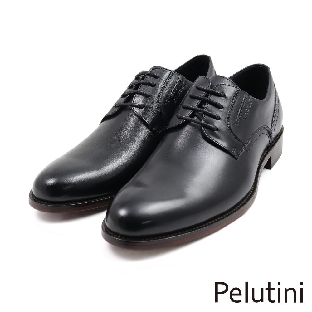 【Pelutini】經典質感壓線造型綁帶德比鞋 黑色(PE28809-BL)