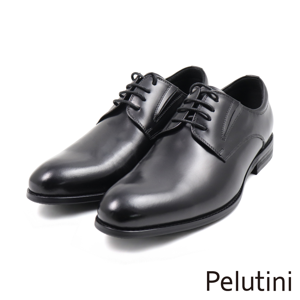 【Pelutini】經典質感壓線造型綁帶德比鞋 黑色(PE28849-BL)