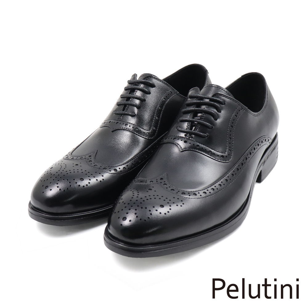 【Pelutini】經典輕量翼紋雕花綁帶牛津鞋 黑色(PO006-BL)