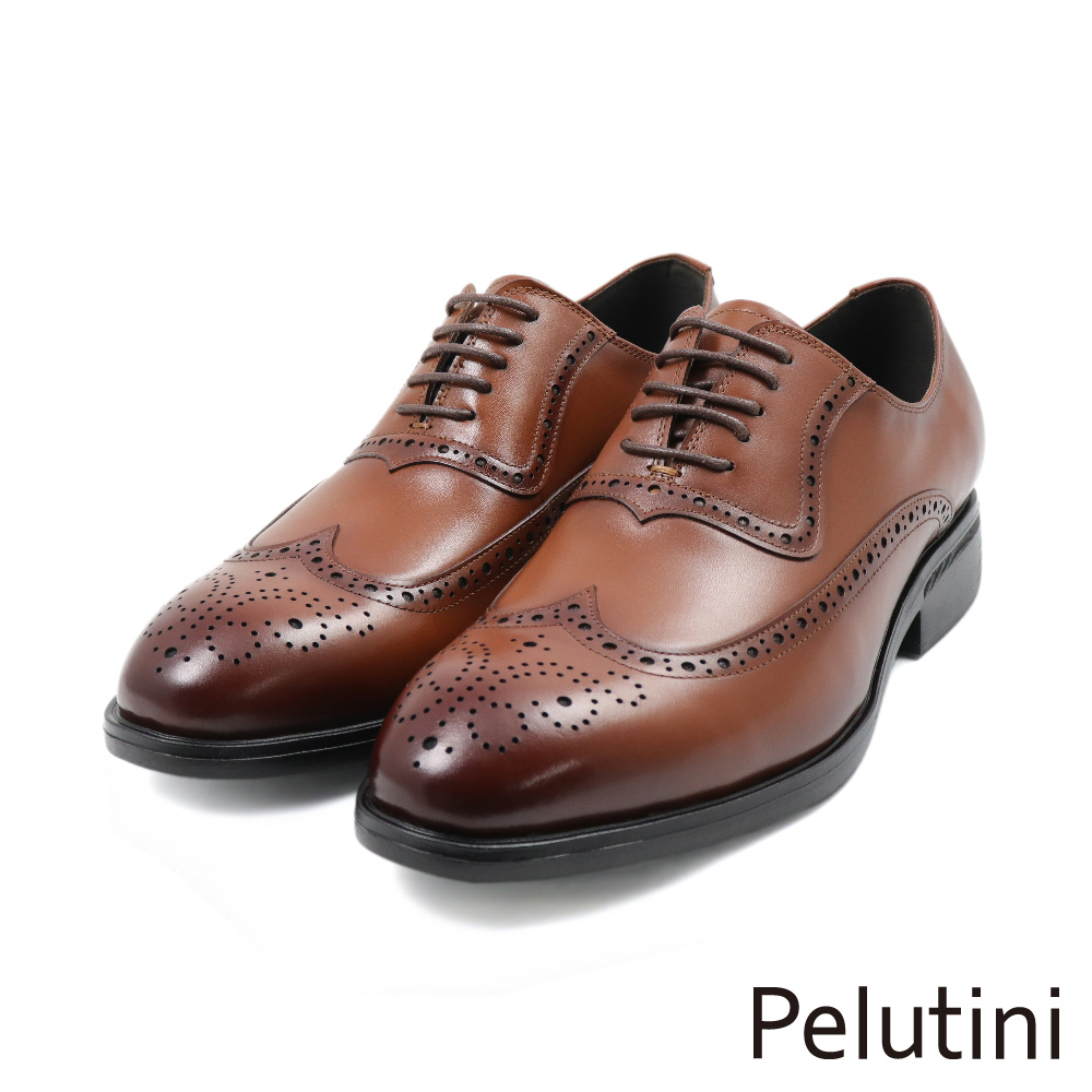 【Pelutini】經典輕量翼紋雕花綁帶牛津鞋 棕色(PO006-BR)