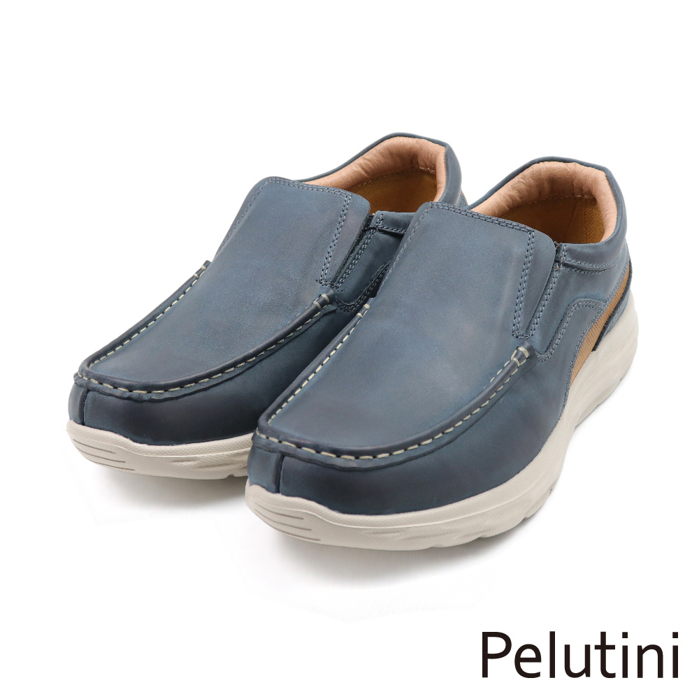 【Pelutini】輕量增高軟墊造型懶人休閒鞋 藍色(CR2026-NA)