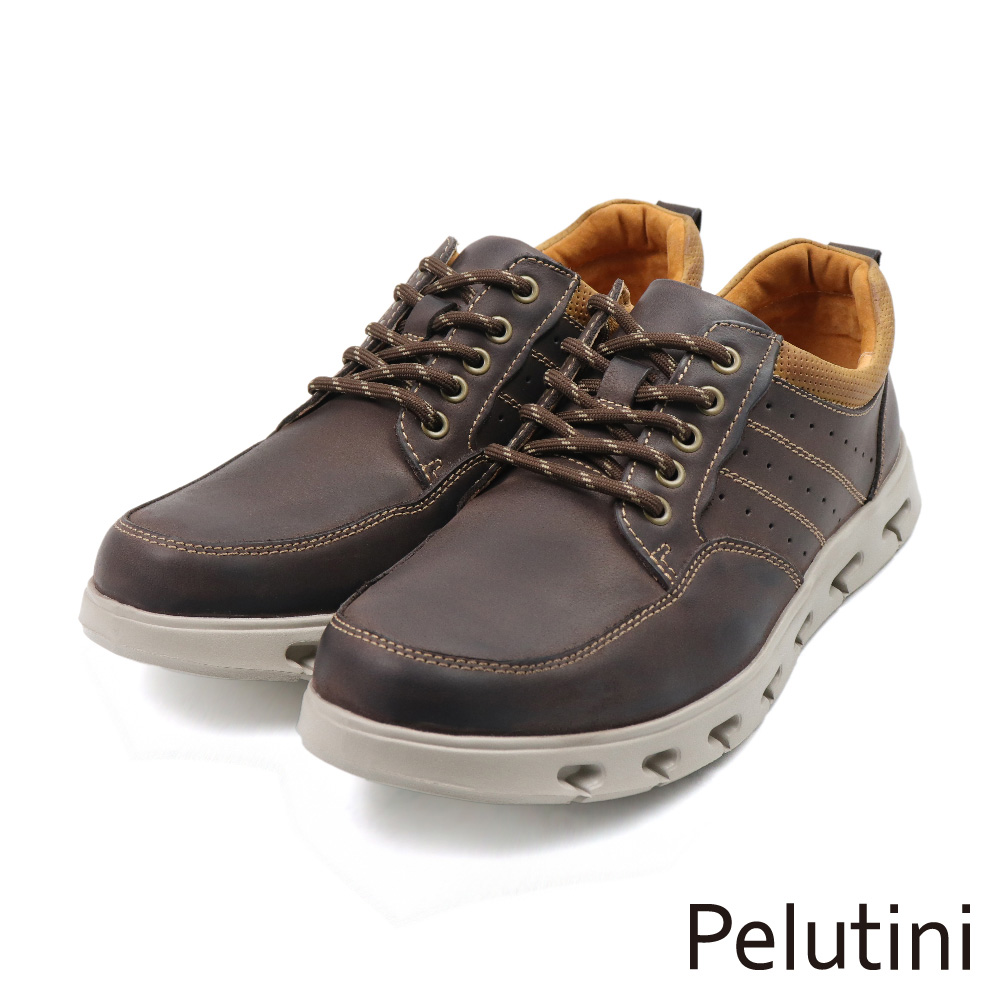 【Pelutini】輕量氣墊透氣綁帶造型休閒鞋 深棕色(420112-DBR)