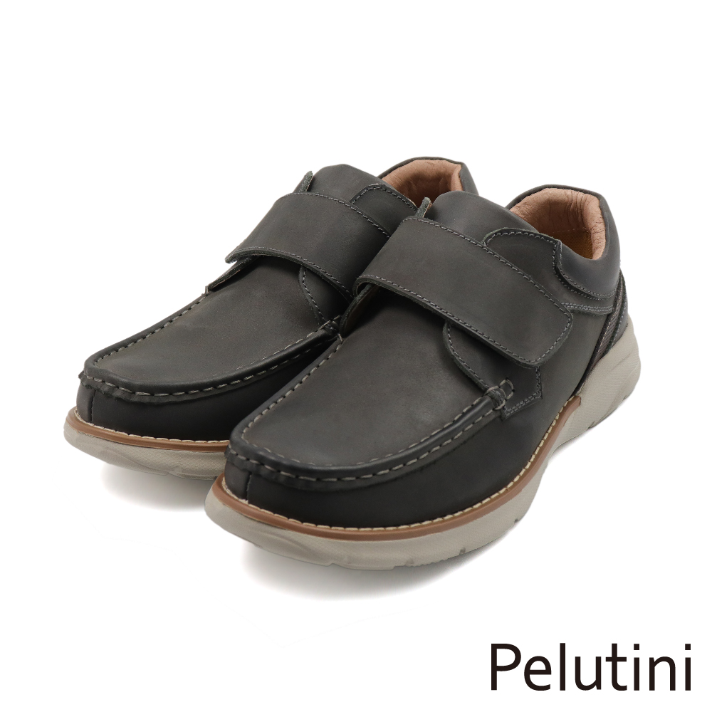 【Pelutini】舒適軟墊魔鬼氈縫線造型休閒鞋 深綠色(416102-DGY)