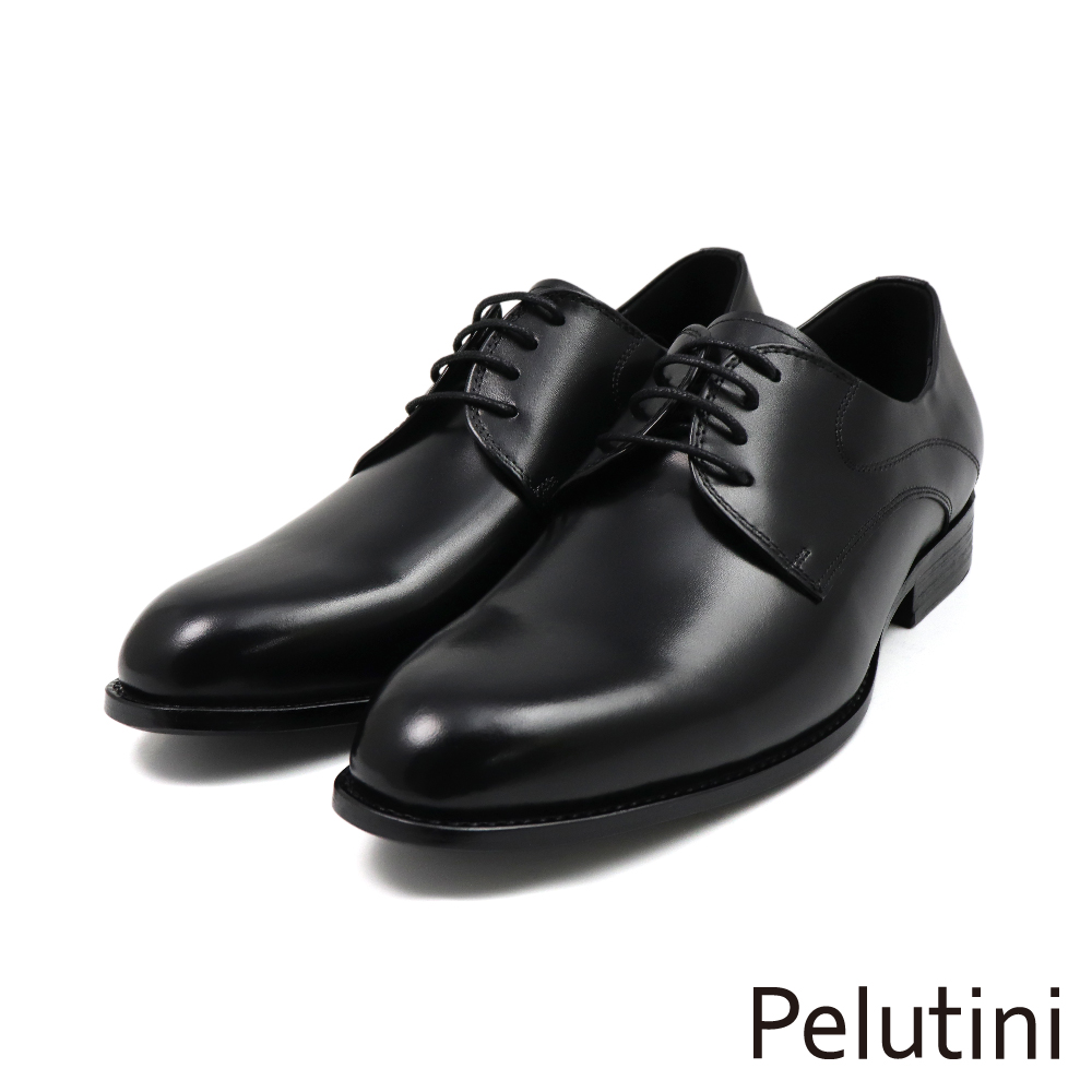 【Pelutini】經典質感素面簡約綁帶德比鞋 黑色(412109-BL)