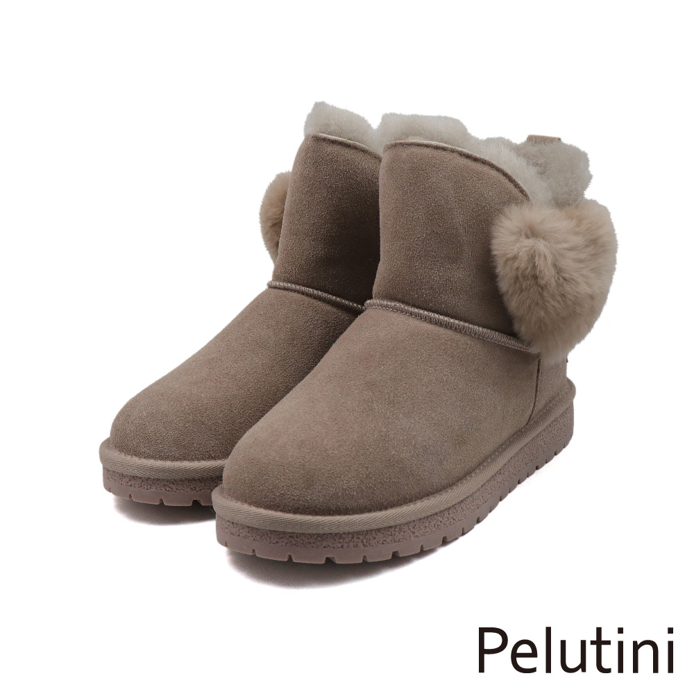 【Pelutini】經典厚底愛心造型保暖毛絨雪靴 棕色(437103W-BES)