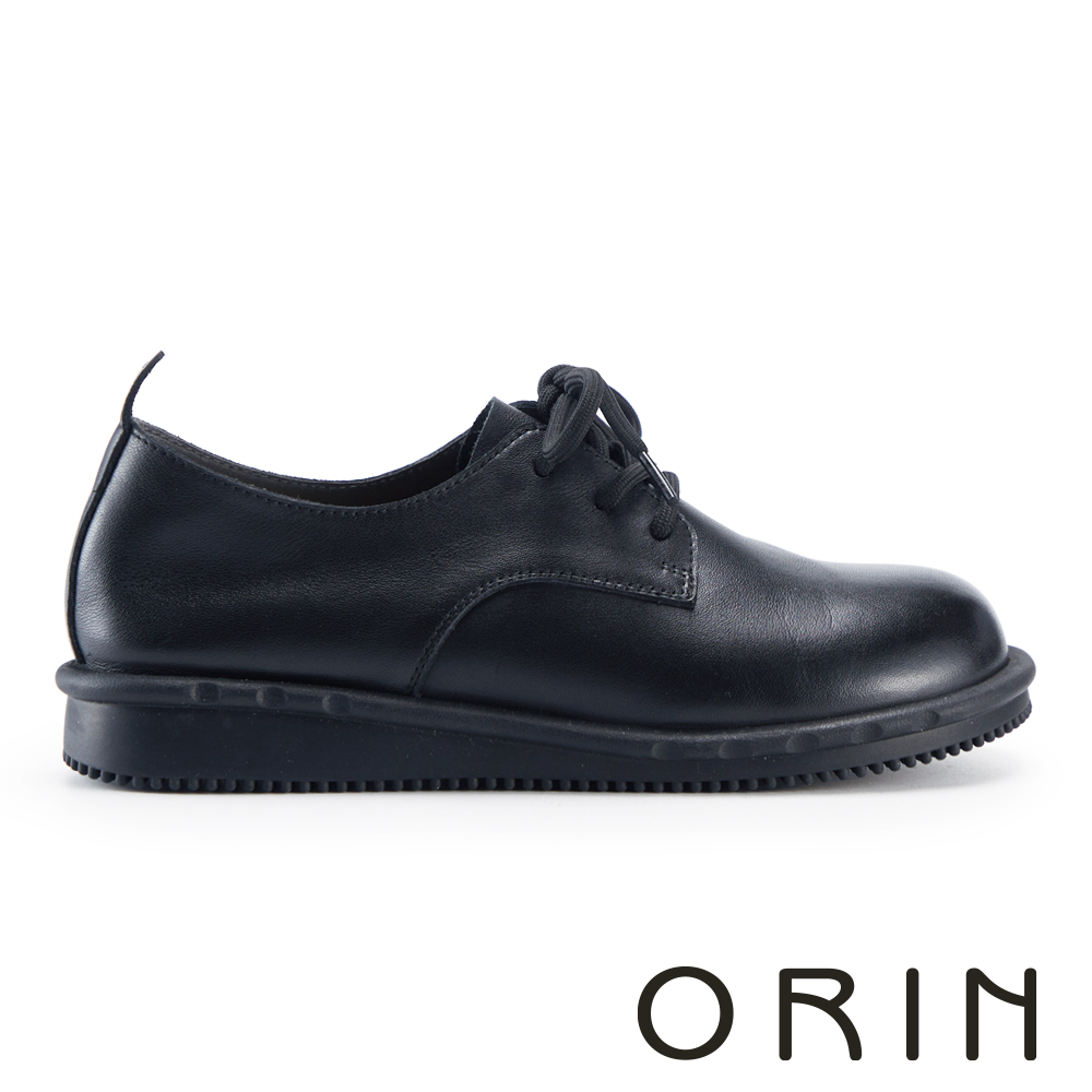 ORIN 百搭舒適圓頭真皮平底牛津鞋 黑色 #25158