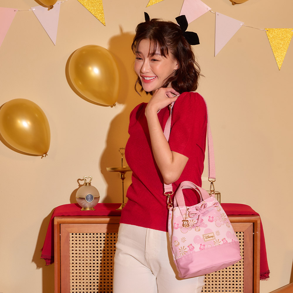 【Disney】迪士尼福倒翁束口水桶包-粉 PTD23-F3-51PK